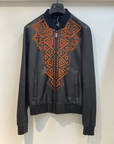 Versace Long-sleeved Leather Jacket In Black