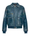 Versace Long-sleeved Leather Jacket In Blue