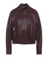 Versace Buffalo Leather Jacket Collared Design In Burgundy