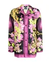 Versace Orchid Barocco Silk Twill Pajama Shirt In Pink