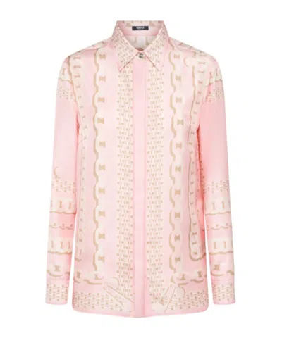 Versace Foulard Print Silk Twill Shirt In Pink
