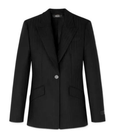 Versace Long-sleeved Suit Jacket In Black