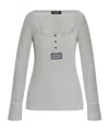 Versace Logo Tag Long-sleeved Ribbed Top In Gray