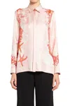 Versace Sea Print Silk Blouse In Pink