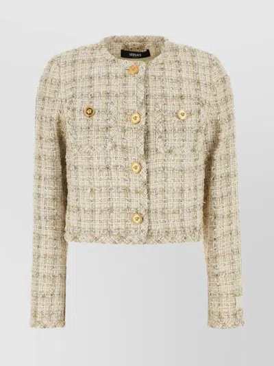 VERSACE LONG SLEEVES TWEED BLAZER WITH FRONT POCKETS