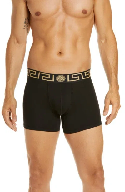 Versace Greek Key Jersey Boxer Briefs In Black