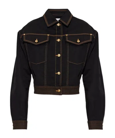 Versace Long-sleeve Denim Jacket In Black