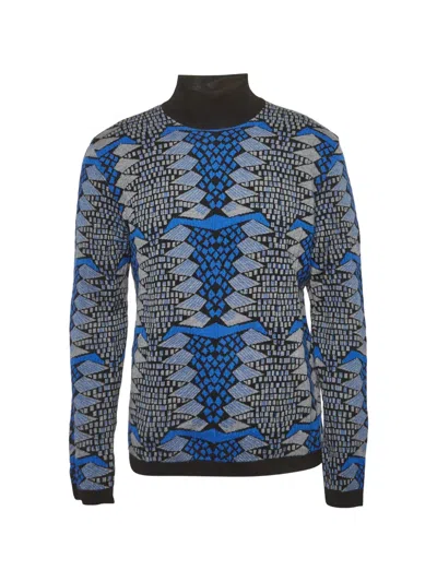 Pre-owned Versace Long-sleeve Turtleneck Wool Sweater In Blue