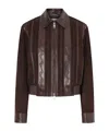 Versace Greca-embossed Leather And Suede Jacket In Brown