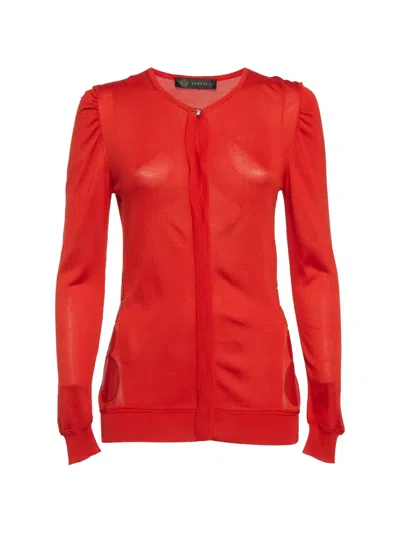 Pre-owned Versace Long-sleeved Cardigan In Red