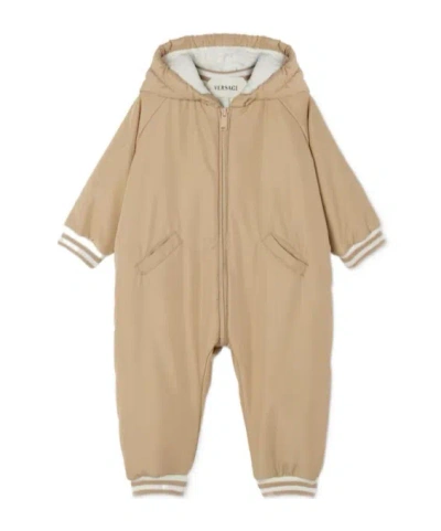 Versace Babies' Long-sleeved Cotton-padded Onesie In Brown