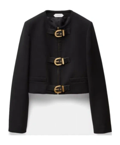 Versace Long-sleeved Cropped Jacket In Black