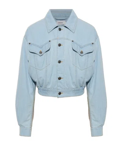 Versace Long-sleeved Denim Jacket In Blue