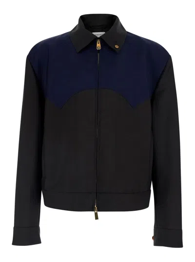 Versace Look 20 Giubbotto Zippato In Lana Con Spallone A Contrasto In Black
