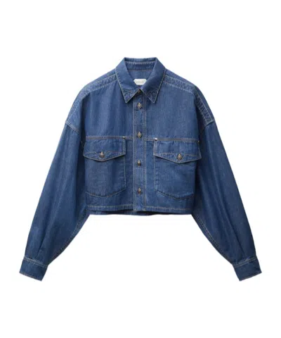 Versace Chambray Denim Crop Shirt In Blue