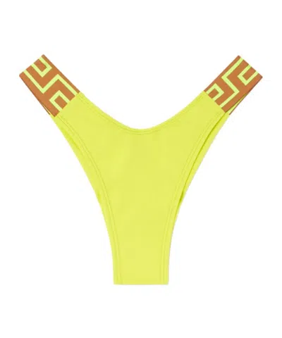Versace Loose Waist Bikini Swimming Trunks In Yellow