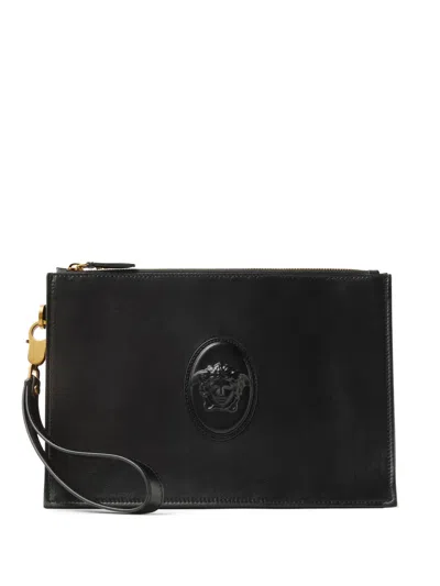 Versace Lou Leather Pouch In Pink