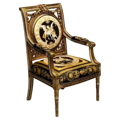 Pre-owned Versace Louis Xvi, French Arm Chair,  Fabric, Giltwood, France, 1960s In Brown