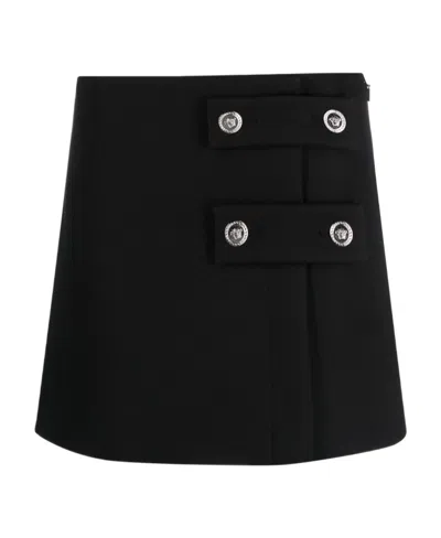 Versace Low-rise Buttoned Skirt In Black
