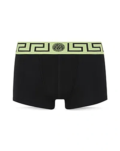 Versace Low Rise Logo Trunks In Black+mint