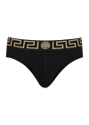 Versace Three-pack Logo-detailed Stretch-cotton Briefs In Black