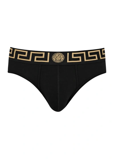 Versace Low-rise Stretch-cotton Briefs In Black