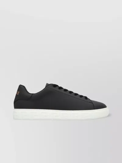 Versace Low-top Faux Leather Sneakers With Rubber Sole In Black