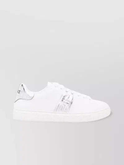 Versace Low Top Metallic Finish Sneakers In White