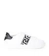 Versace White White Black Greca Embroidered Sneakers In White