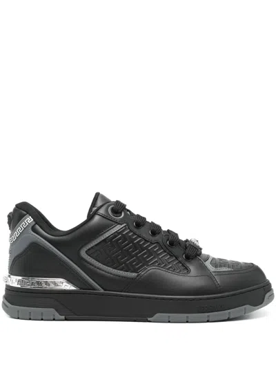 Versace Greca Black Leather Blend Sneakers