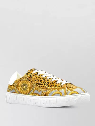 Versace Low Top Sneakers Baroque Animal Print In Gold