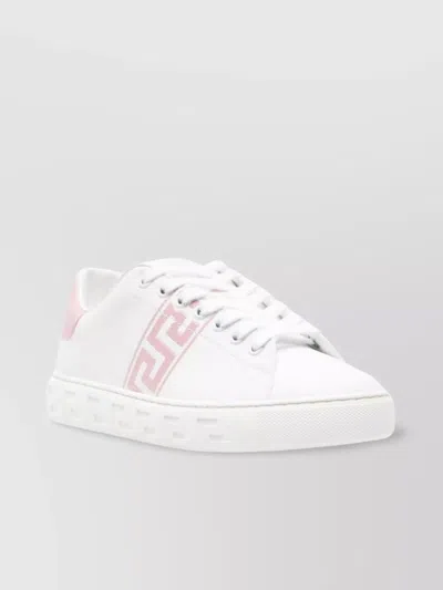 Versace Low Top Sneakers With Embossed Greca Detailing In White
