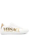 VERSACE LOW-TOP SNEAKERS WITH LOGO AND GRECA MOTIF IN WHITE LEATHER MAN