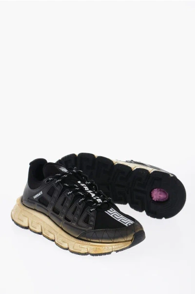 Versace Low-top Sneakers With Trigreca And Metallized Outsole In Black