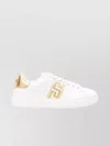 Versace Leather Sneakers Greca Embroidered Detail Gold Accents