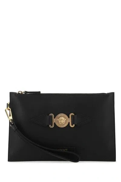 Versace Luxurious And Stylish Black Leather Pouch Handbag For Men