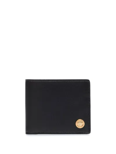 Versace Luxurious Black Leather Medusa Bi-fold Wallet For Men