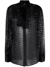 Versace Crocodile Effect Tie-neck Shirt In Black