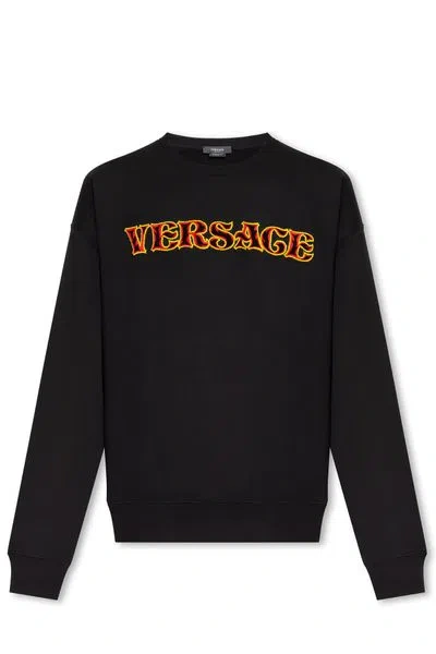 Versace Luxurious Embroidered Crewneck Sweatshirt For Men In Black