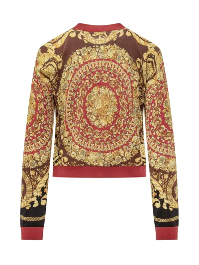 Versace Luxurious Knit Cardigan In Parade Red Black Dark Brown