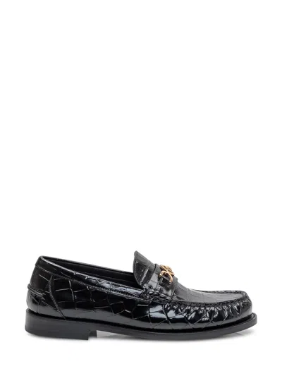 Versace Luxurious Leather Loafers In Black