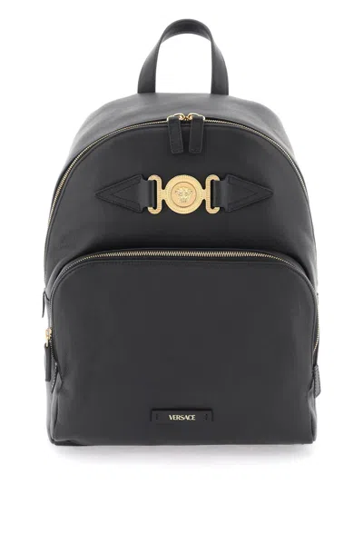Versace Luxurious Men's Leather Backpack With Iconic Medusa Applique In Multicolor