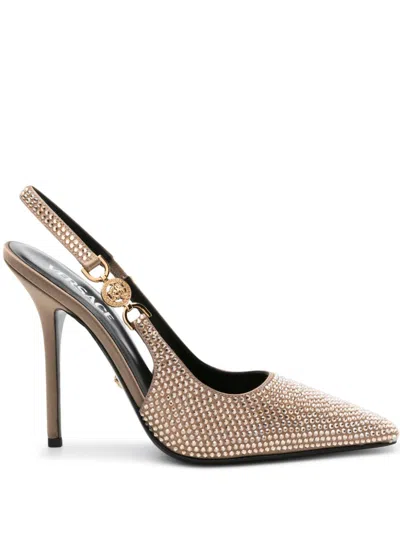 Versace Luxurious Satin Embellished Pumps With Gold Medusa Detail