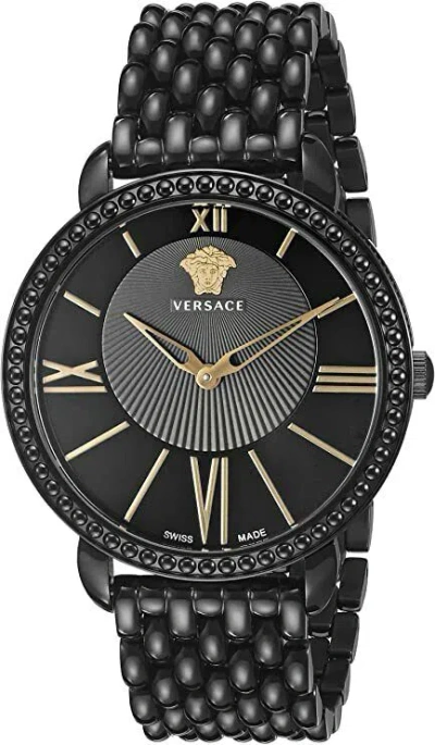 Pre-owned Versace M6q60d008 S060 Krios Swiss Made Roman Indices Black Dial Steel Watch