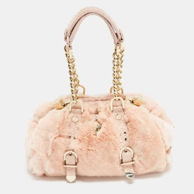 Pre-owned Versace Madonna Pink Chinchilla And Python Boston Bag