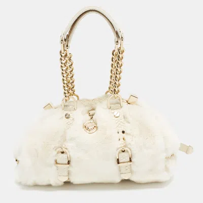 Pre-owned Versace Madonna White Chinchilla And Python Boston Bag