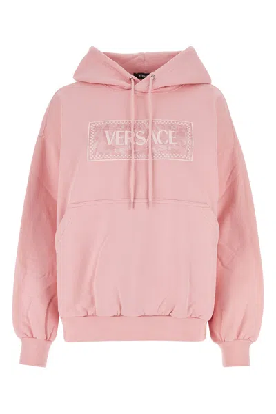 Versace Cotton Hooded Sweatshirt With Drawstring And Pouch Pocket In Pink