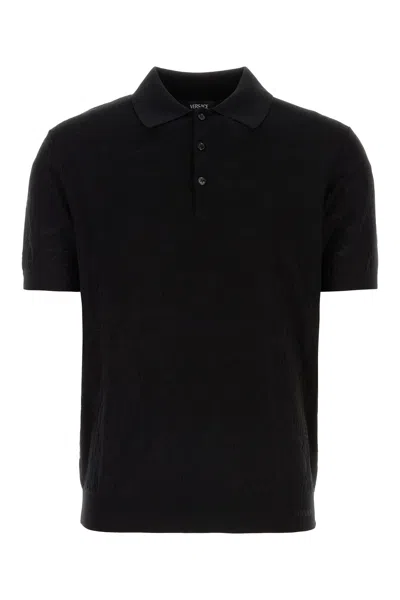 VERSACE VERSACE BLACK SILK BLEND POLO SHIRT