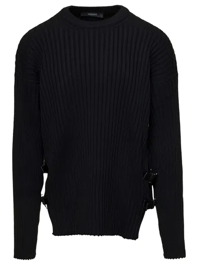 Versace Maglia Girocollo Buckle Look Sfilata In Black