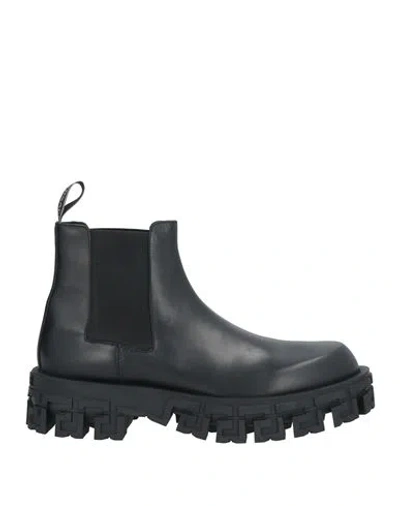 Versace Man Ankle Boots Black Size 9 Calfskin, Elastic Fibres